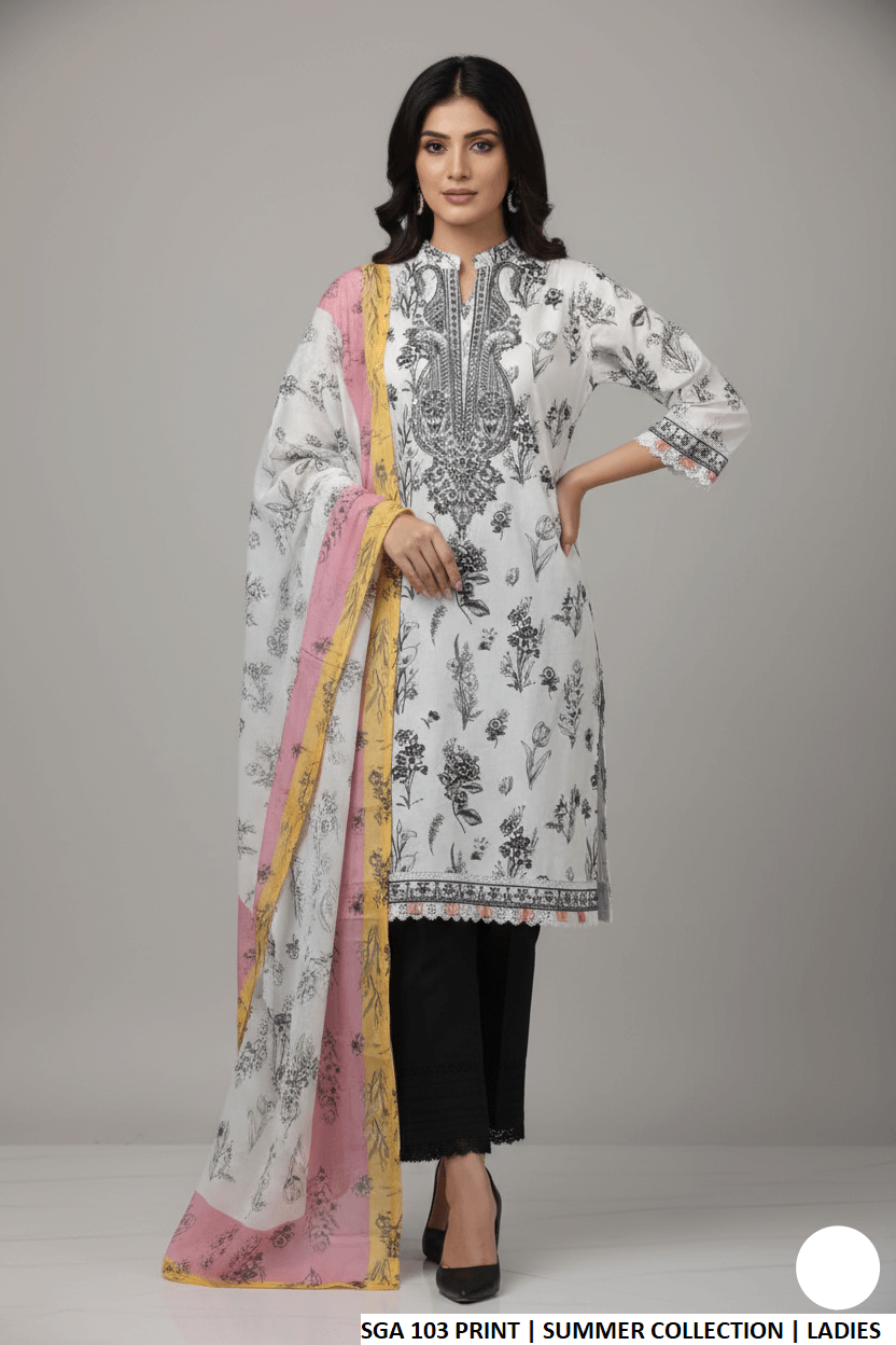 Pakistani women's lawn straight printed casual outfit detail view