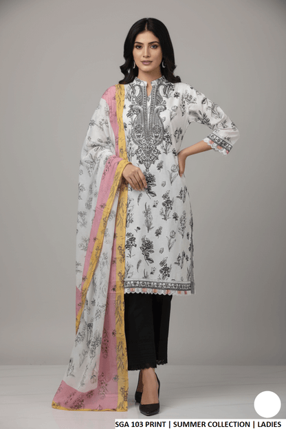 Pakistani women's lawn straight printed casual outfit detail view
