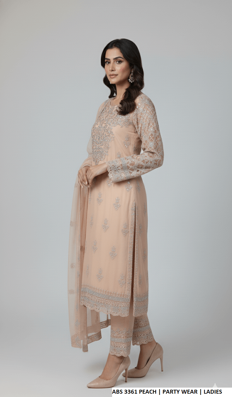 Pakistani women's peach organza straight shirt back view