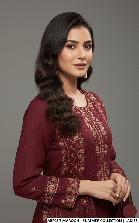 Maroon cotton Pakistani women's straight shirt with plazo side view