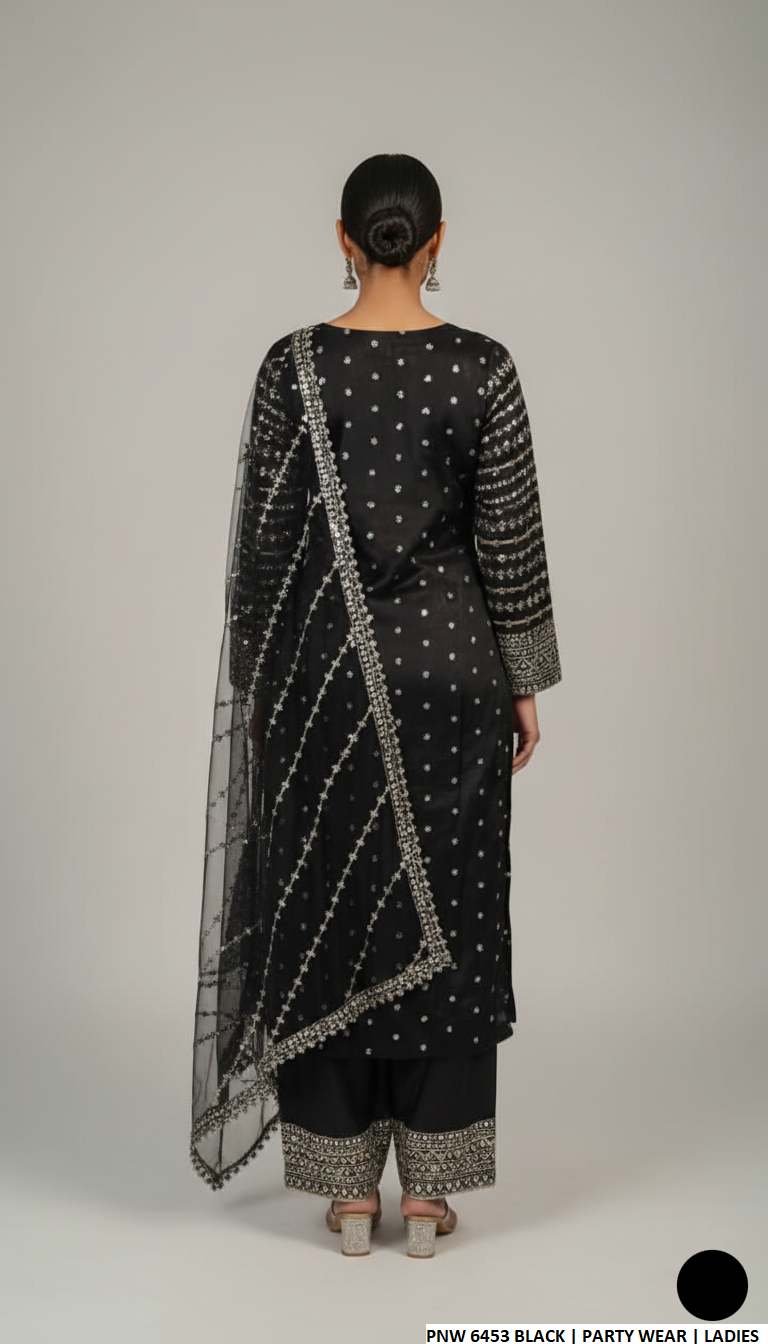 Pakistani women's chiffon straight shirt plazo back view