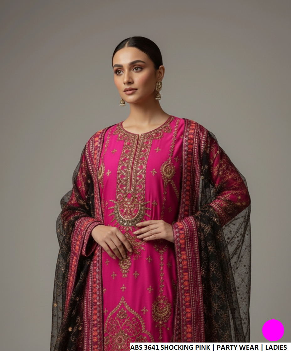 Shocking pink grip Pakistani women's straight shirt with gharara side view