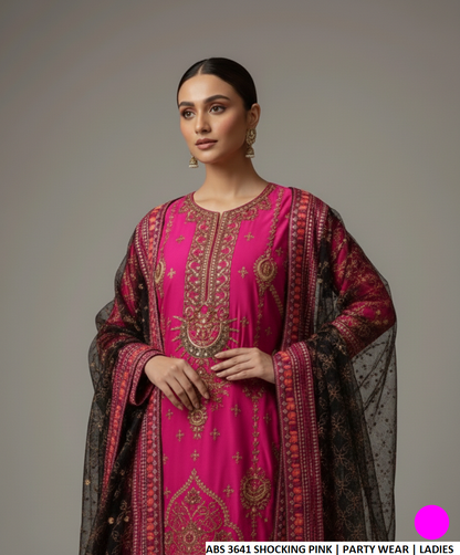 Shocking pink grip Pakistani women's straight shirt with gharara side view
