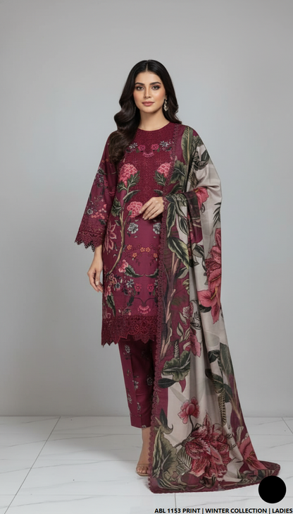 Pakistani women's printed lawn straight casual shirt side view