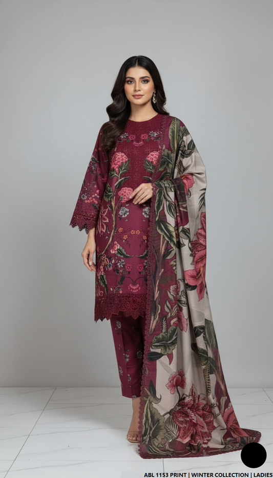 Pakistani women's printed lawn straight casual shirt side view