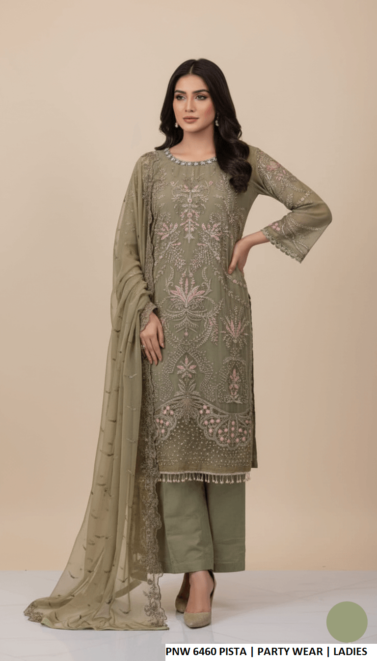 Pakistani women's pista green chiffon straight shirt plazo back view