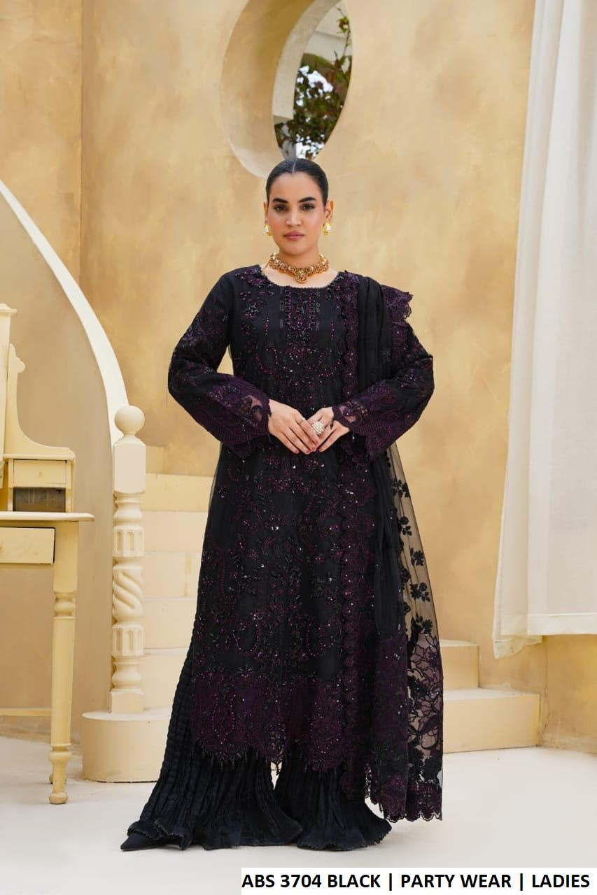Soft net straight shirt crush plazo black - Pakistani women's formal wear with viscose trouser and net dupatta front view