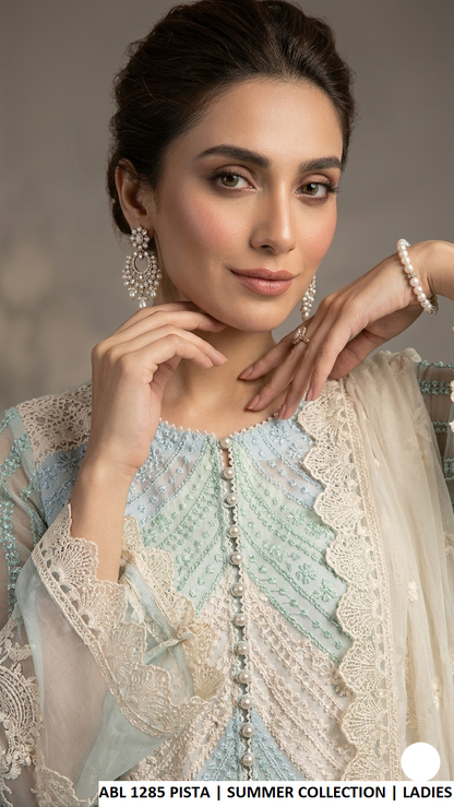 Pista green cotton Pakistani women's long straight shirt side view