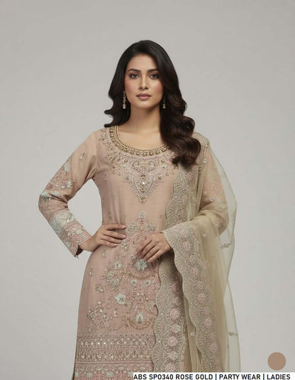 Rose gold masuri Pakistani women's short shirt with garara side view