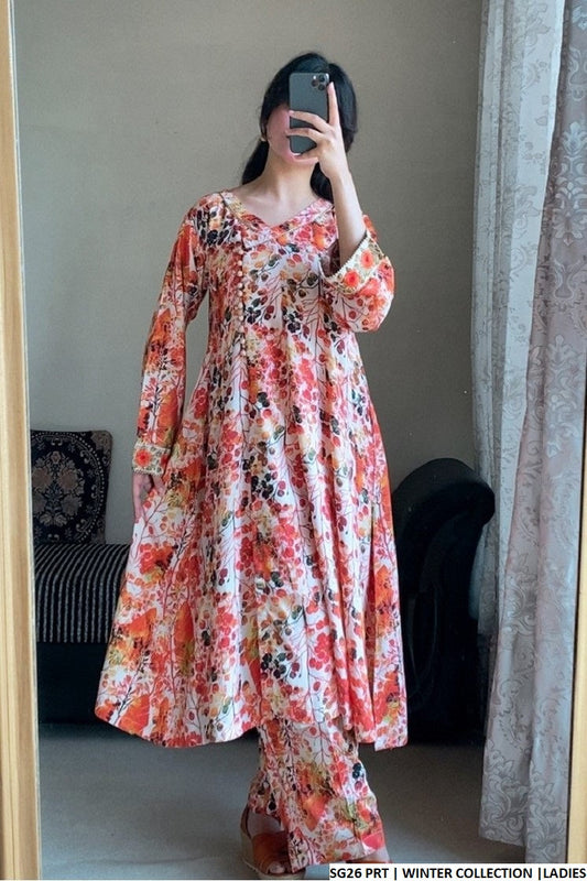 SG26 linen angrakha frock Pakistani women's elegant outfit side view