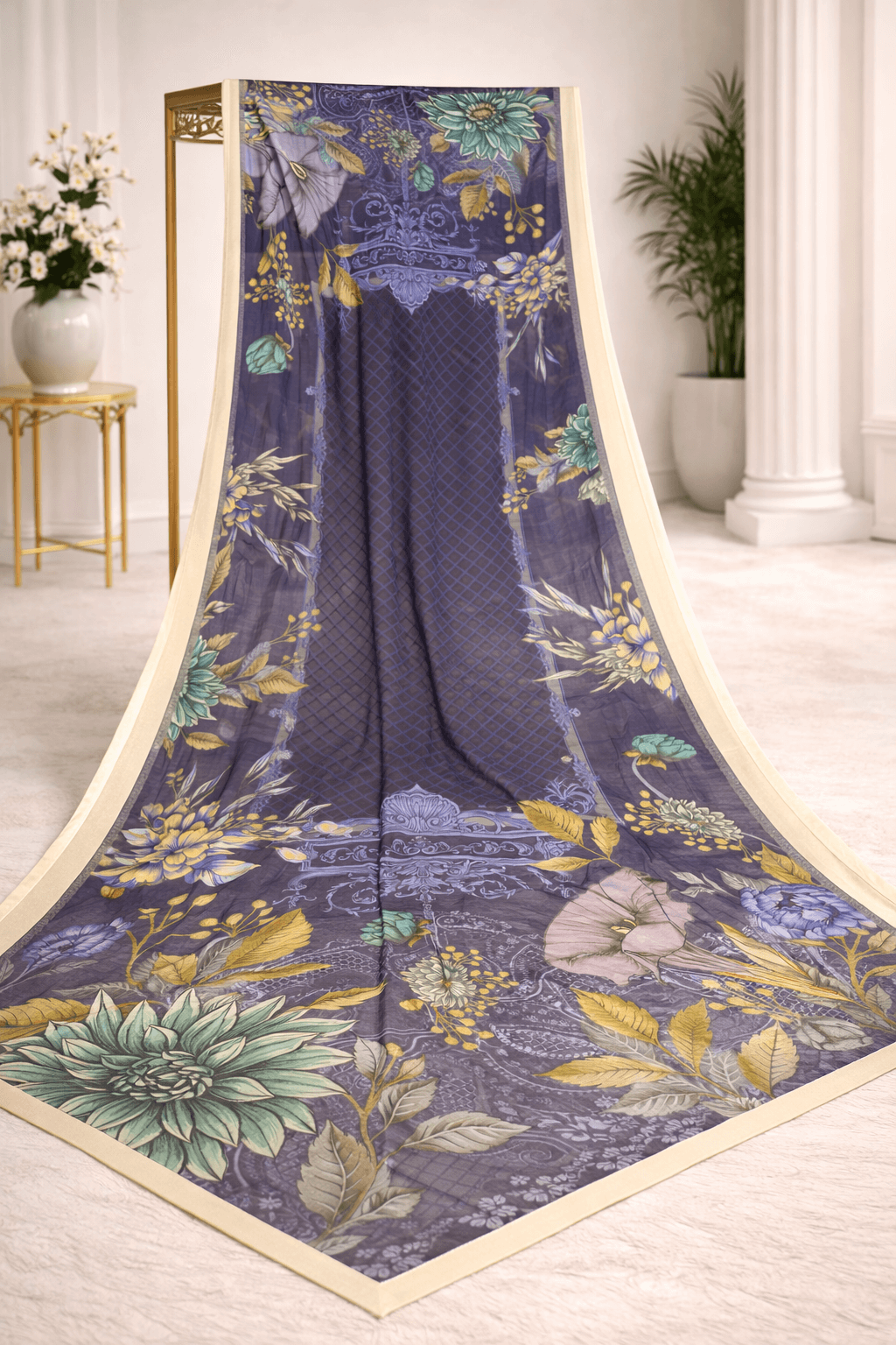 Chiffon digital printed dupatta - Pakistani women's elegant chiffon dupatta with digital print design front view