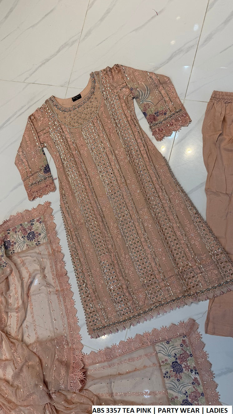 Pakistani women's tea pink chiffon straight shirt back view