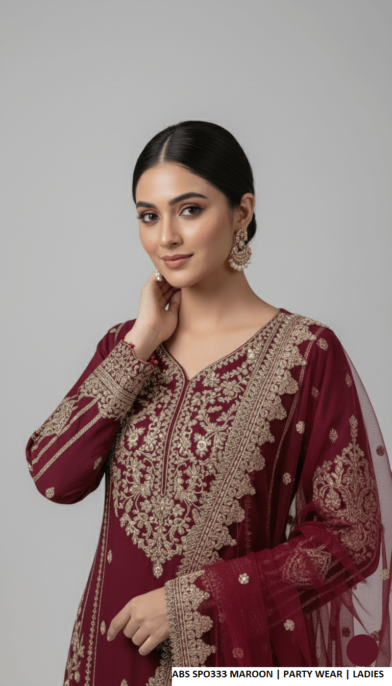 Maroon chiffon Pakistani women's straight shirt with plazo side view