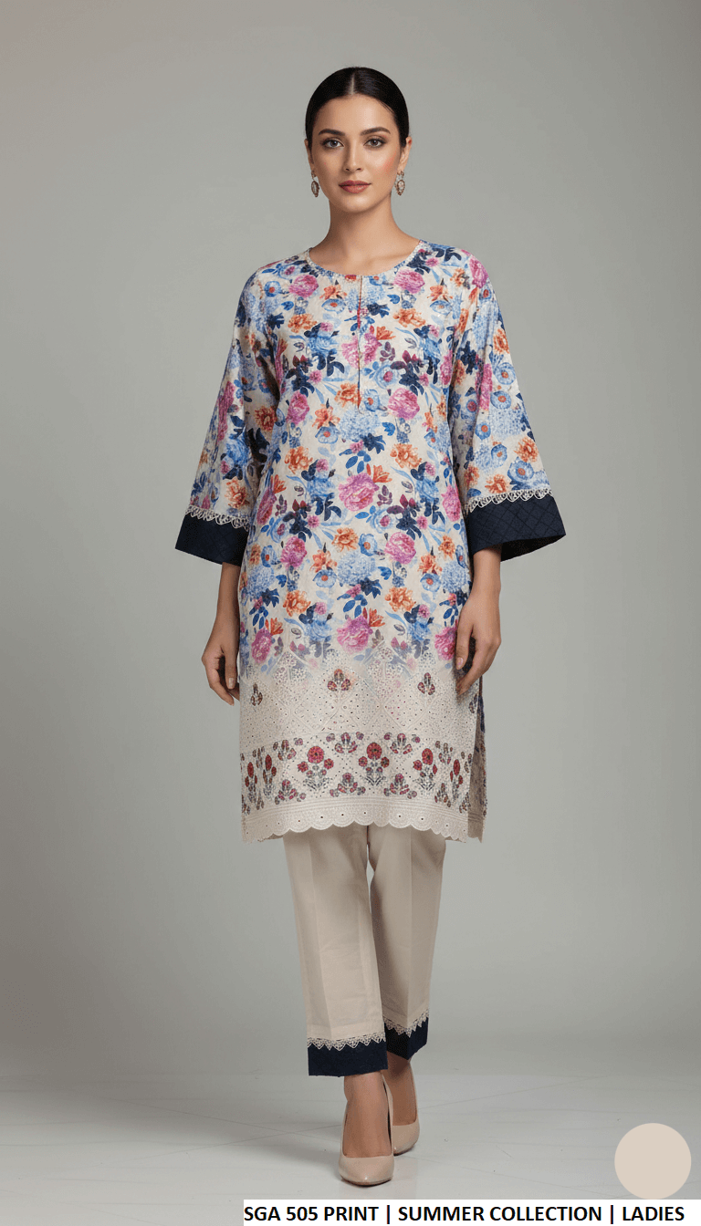 Lawn straight printed shirt - Pakistani women's casual everyday outfit with cotton trouser front view
