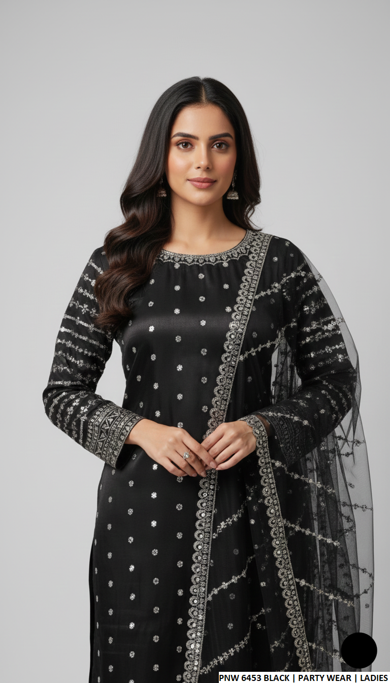 Pakistani women's chiffon straight shirt plazo detail view