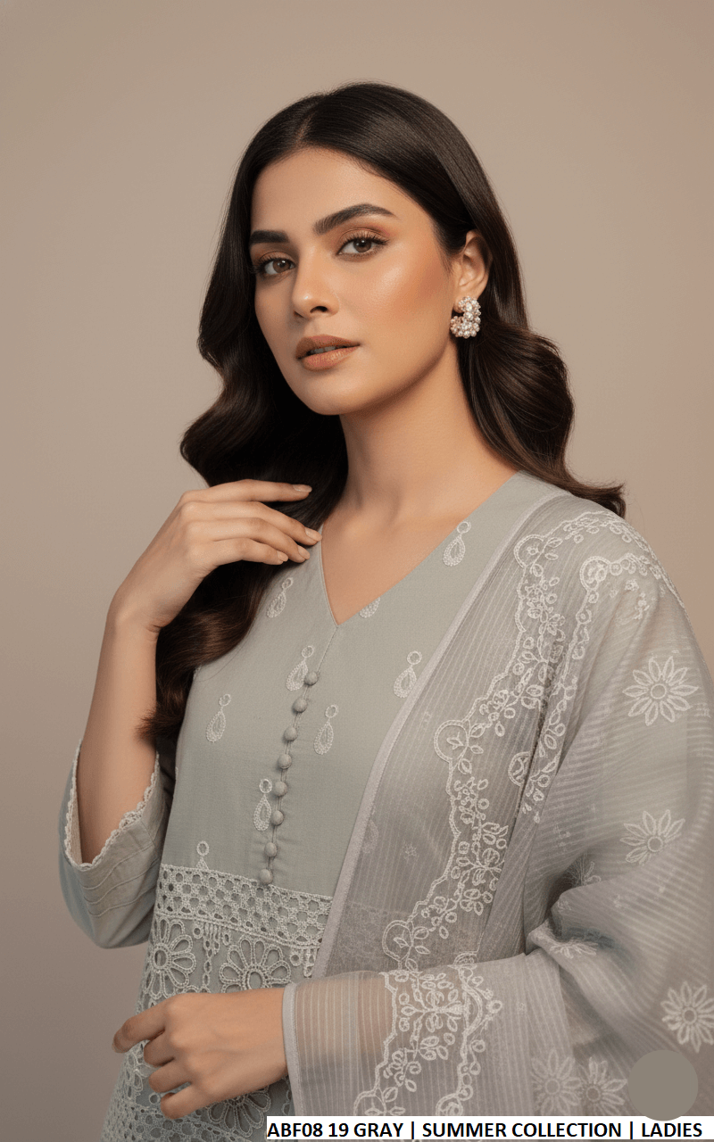 Grey cotton Pakistani women's casual straight shirt side view