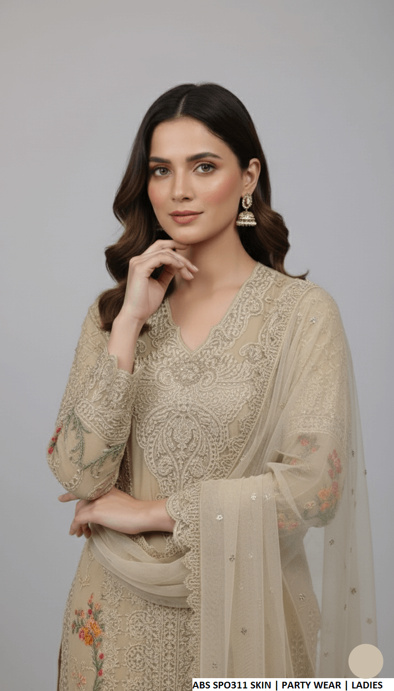 Pakistani women's skin chiffon straight shirt back view