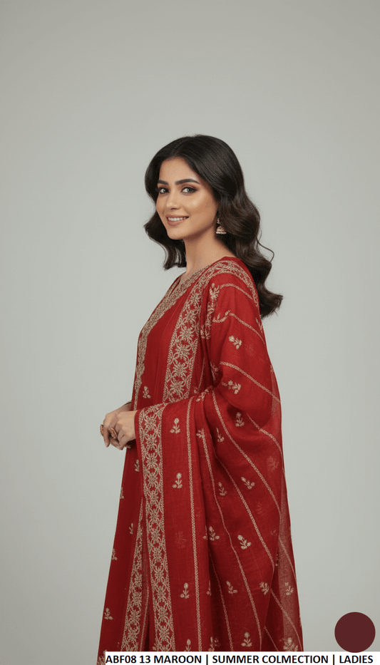 Maroon cotton Pakistani women's casual straight shirt side view