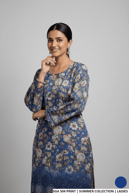 Pakistani women's lawn straight printed casual shirt side view