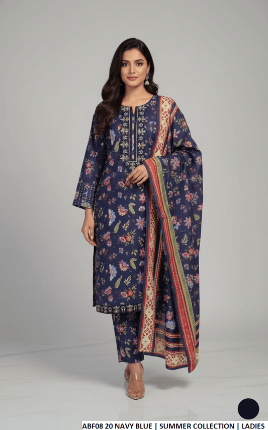 Lawn straight printed shirt - Pakistani women's casual summer outfit with lawn trouser and matching dupatta front view