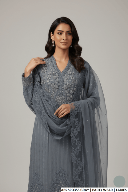 Grey chiffon Pakistani women's straight shirt side view