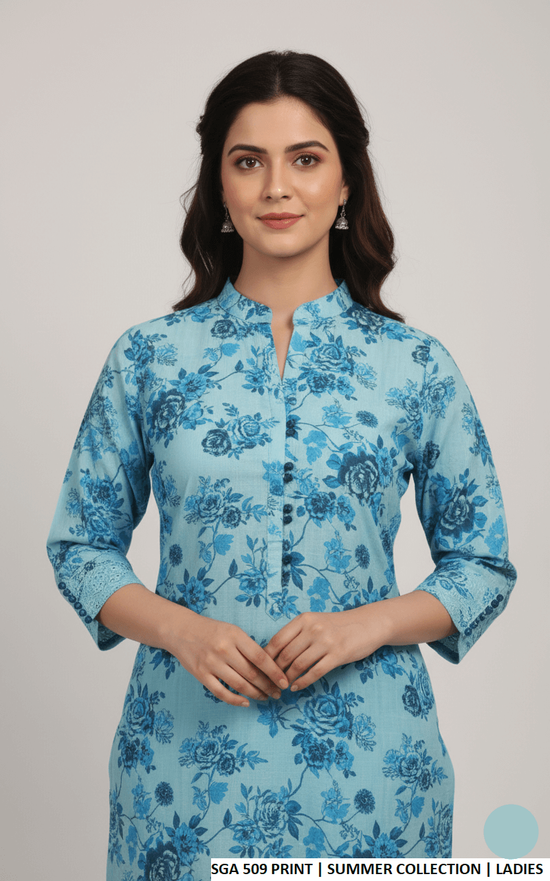 Pakistani women's lawn straight printed casual shirt side view