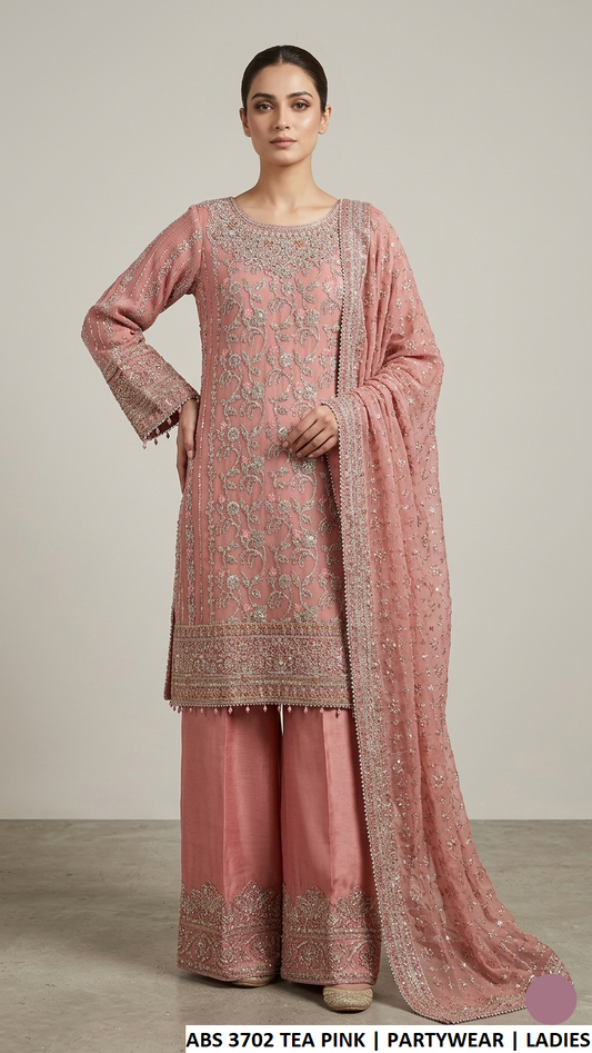 ABS 3702 - Chiffon Straight 3-Piece Women's Pakistani Plazo Suit