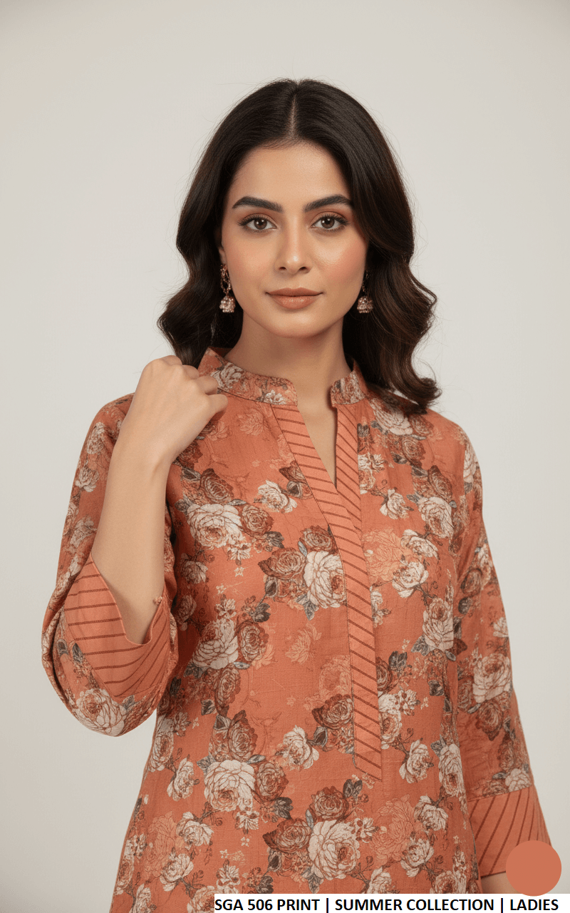 Pakistani women's lawn straight printed casual shirt side view