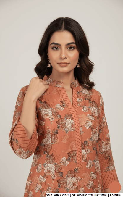 Pakistani women's lawn straight printed casual shirt side view