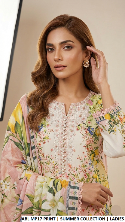 Pakistani women's poly lawn A-Line printed shirt side view