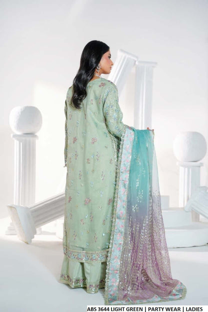 Pakistani women's light green organza open A-Line shirt detail view