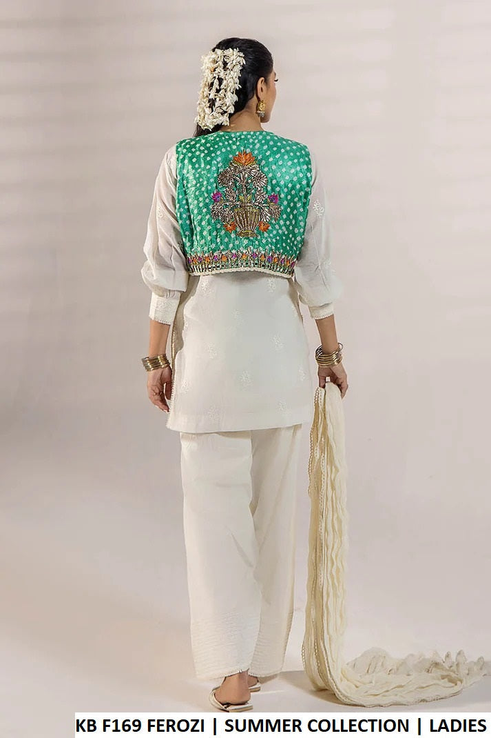 Pakistani women's ferozi swiss lawn shadow work traditional outfit back view