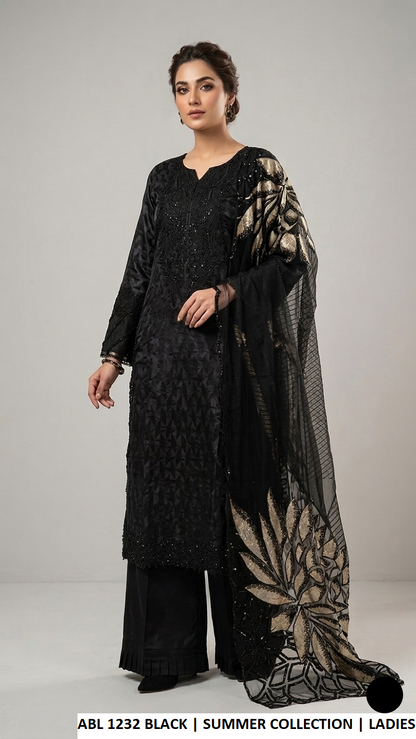 Pakistani women's khadi net A-Line shirt with plazo side view