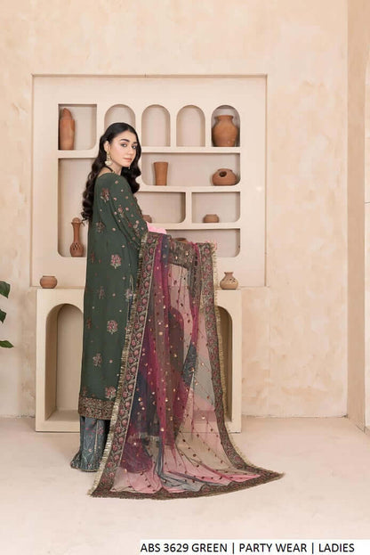 Pakistani women's green chiffon straight shirt back view