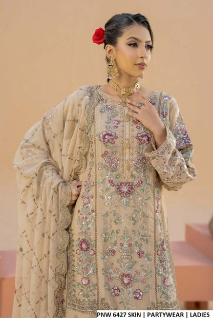 Skin chiffon Pakistani women's straight shirt with gharara side view