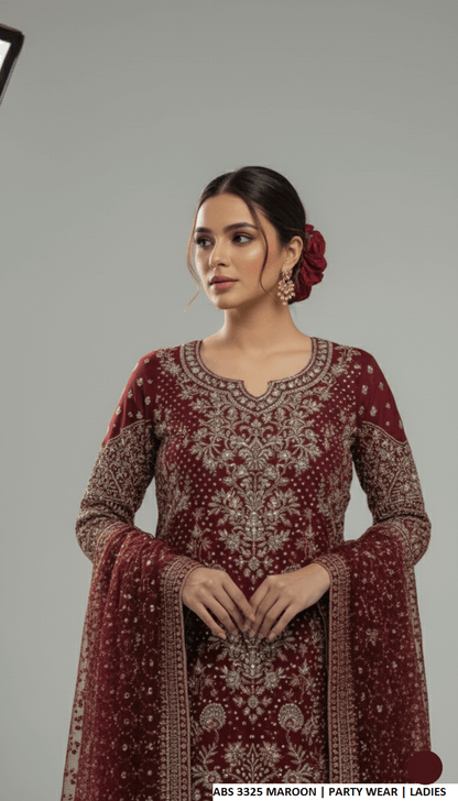 Maroon chiffon Pakistani women's straight shirt side view