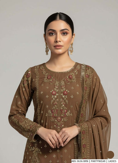 Brown grip Pakistani women's straight shirt with plazo side view