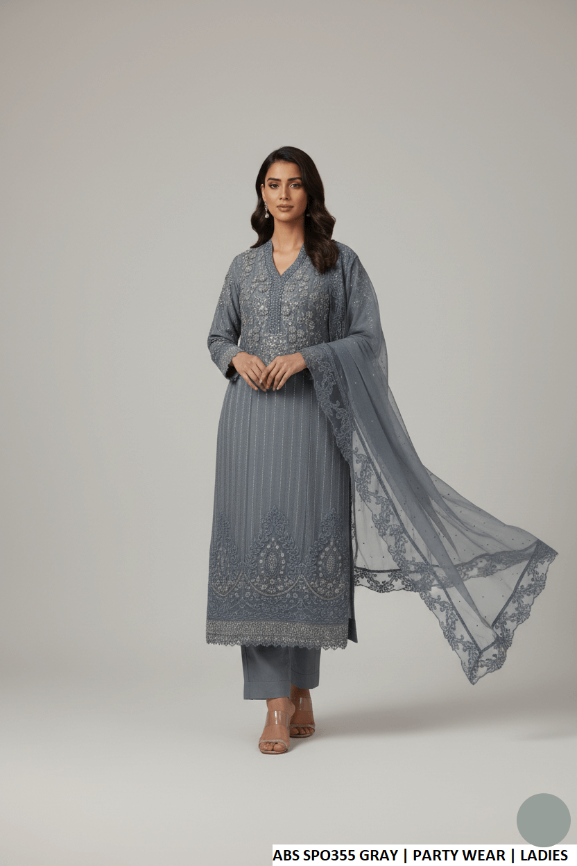 Pakistani women's grey chiffon straight shirt back view