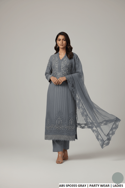 Pakistani women's grey chiffon straight shirt back view