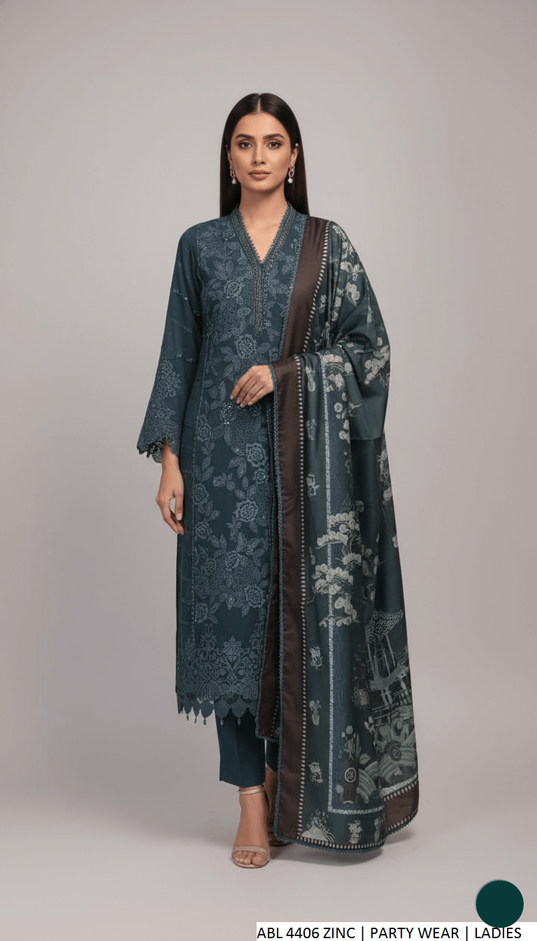 Deep chiffon straight shirt - Pakistani women's elegant formal wear with chiffon trouser and digital silk dupatta front view