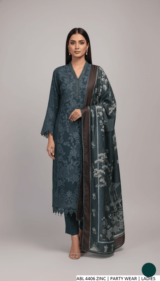 Deep chiffon straight shirt - Pakistani women's elegant formal wear with chiffon trouser and digital silk dupatta front view