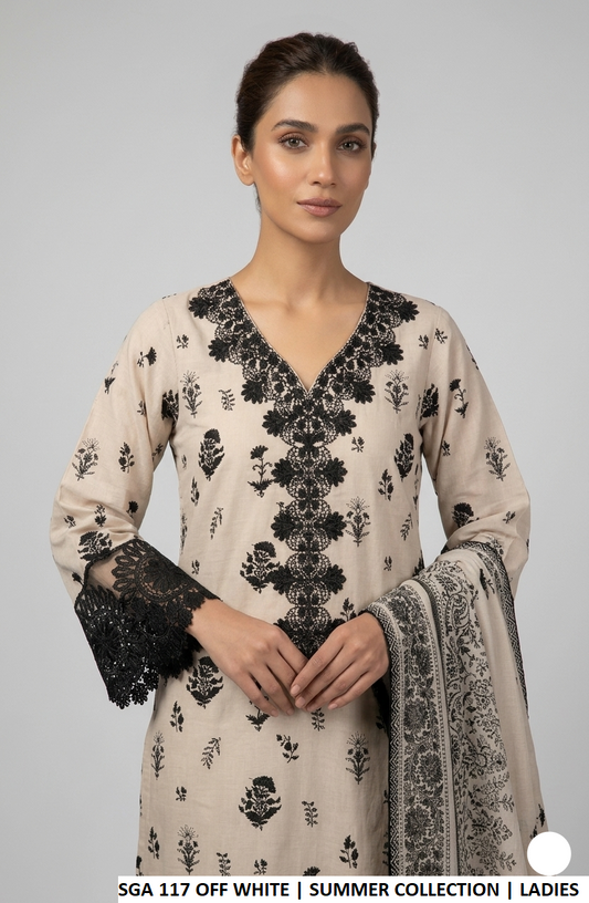 Off white lawn Pakistani women's A-Line casual shirt side view