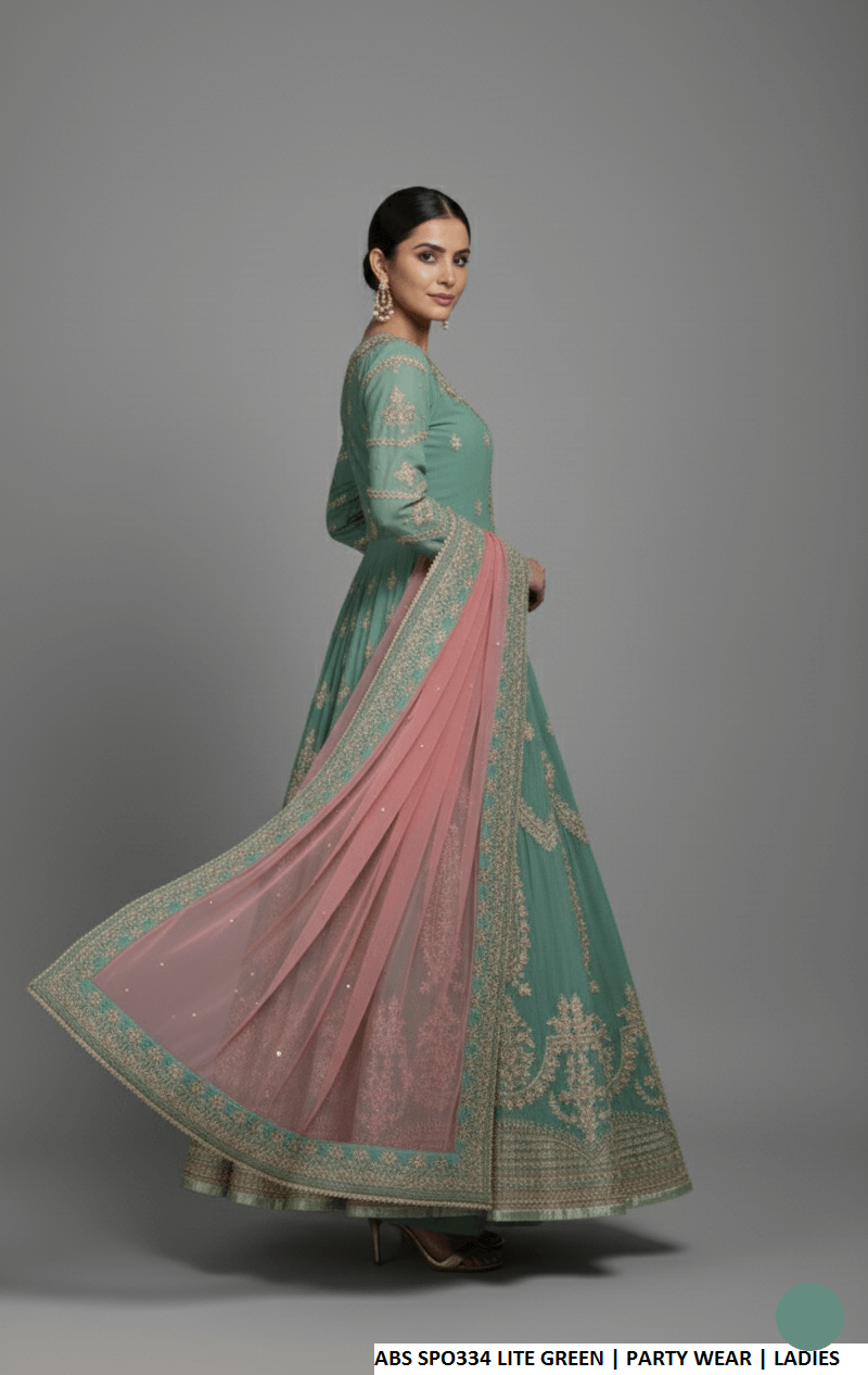 Pakistani women's light green chiffon straight shirt plazo detail view