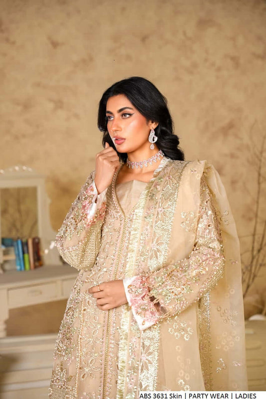 Skin organza Pakistani women's open shirt side view