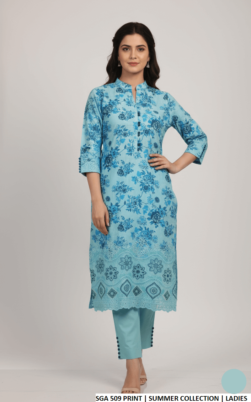 Lawn straight printed shirt - Pakistani women's casual everyday outfit with cotton trouser front view