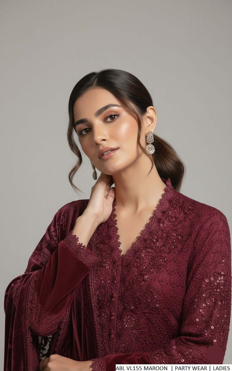 Pakistani women's maroon soft net straight shirt back view