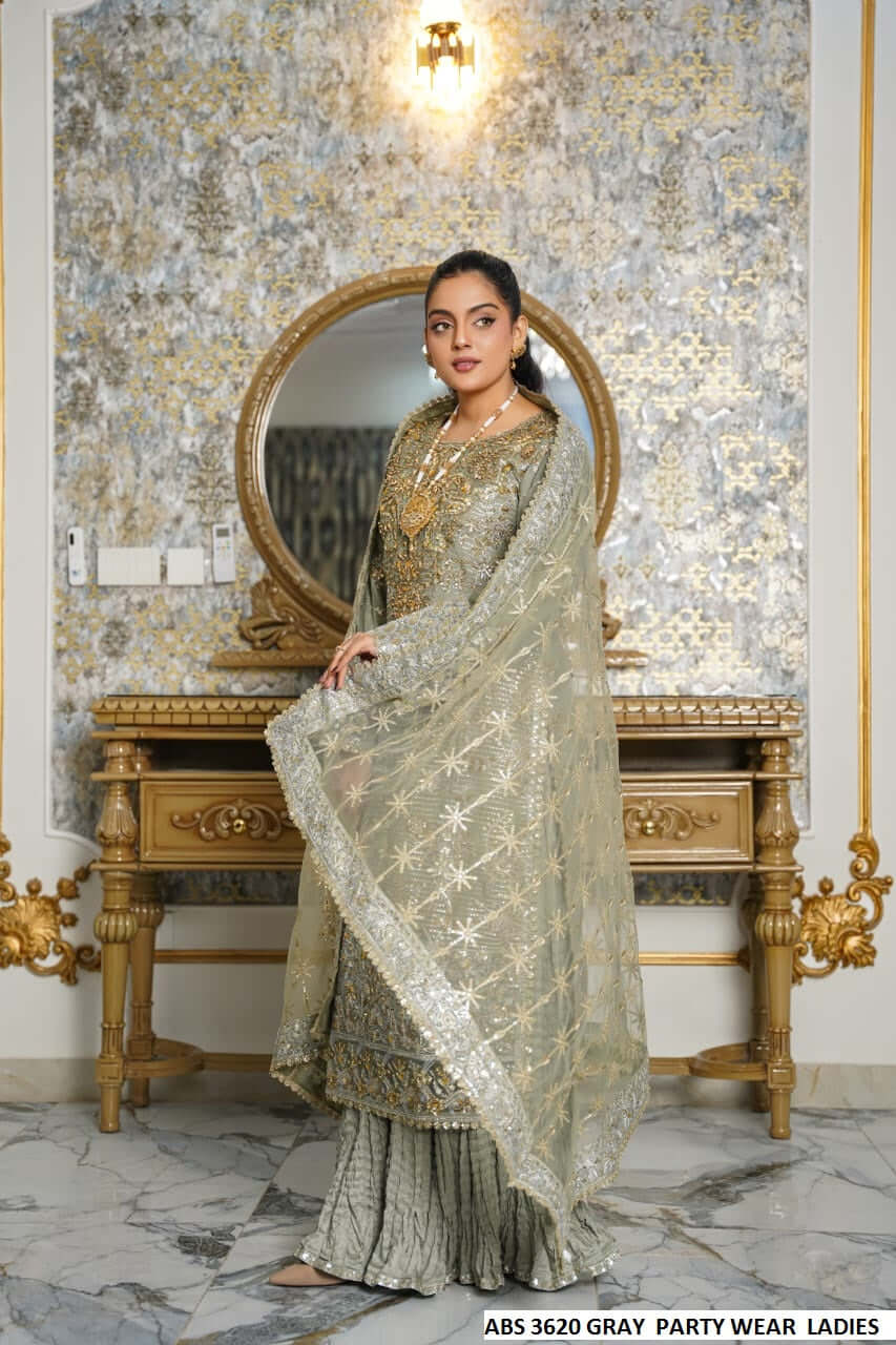 Grey chiffon Pakistani women's straight shirt side view