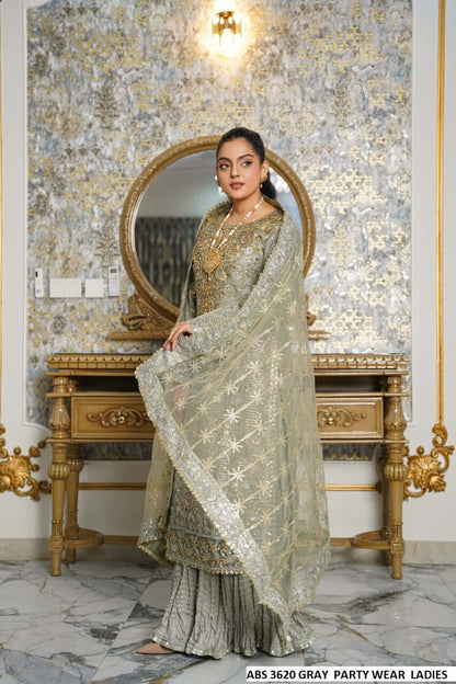 Grey chiffon Pakistani women's straight shirt side view
