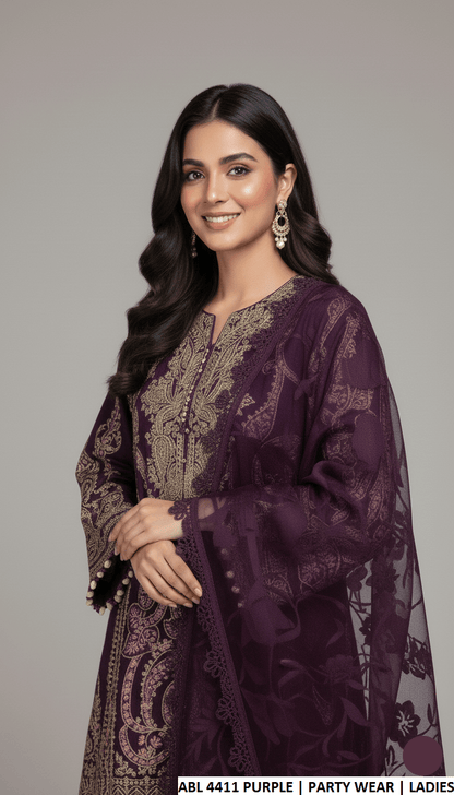 Pakistani women's purple chiffon straight shirt back view