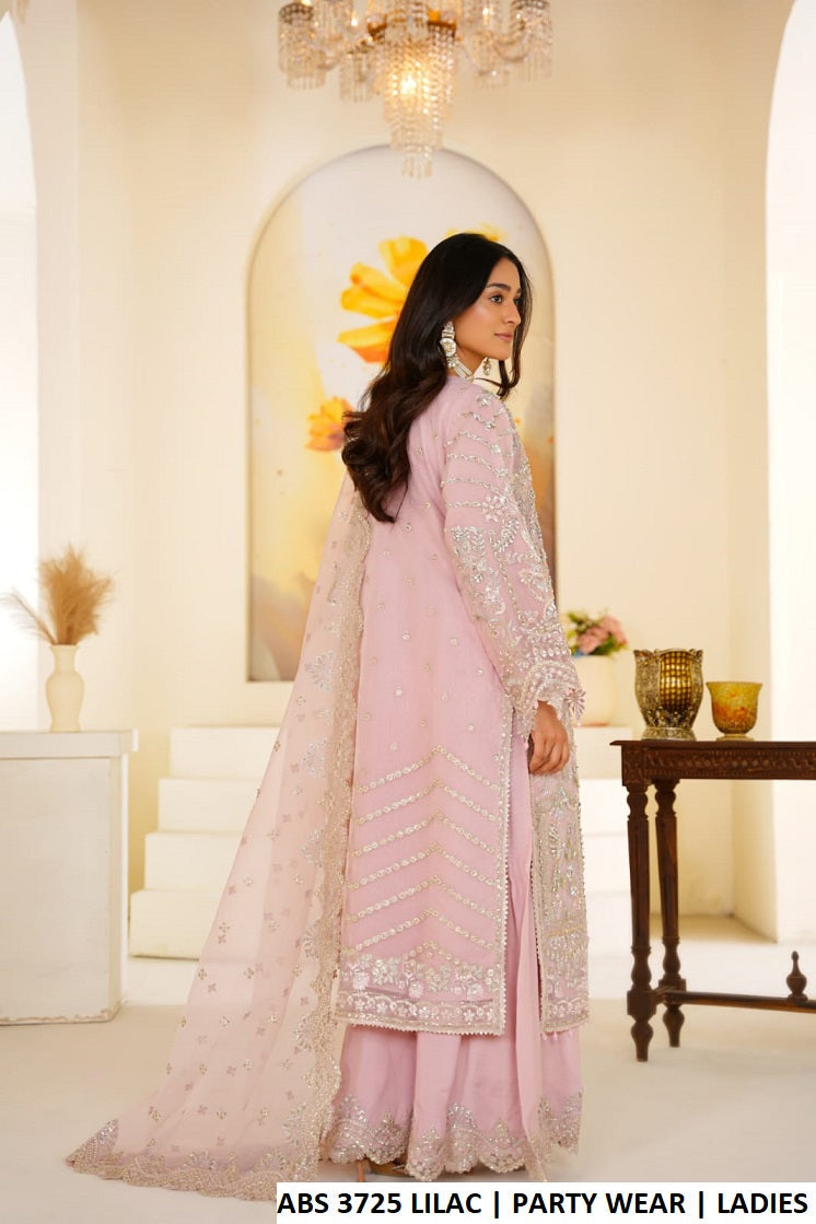 ABS 3725 LILAC - Lilac Organza Straight 3-Piece Women's Pakistani Suit